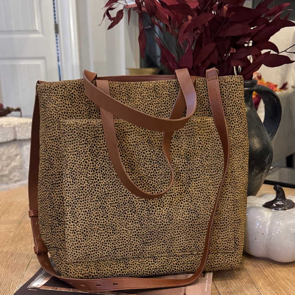 Madewell Leopard Print Tote with Tan Straps